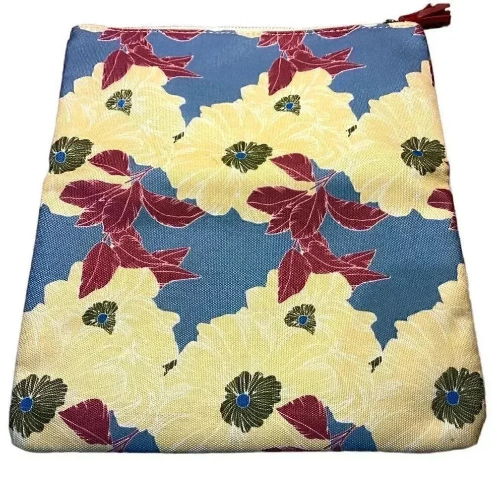 Rachel Pally Clutch Bag Ivory Blue In Bloom Floral Zip Top Fold Over Reversible - Picture 3 of 7